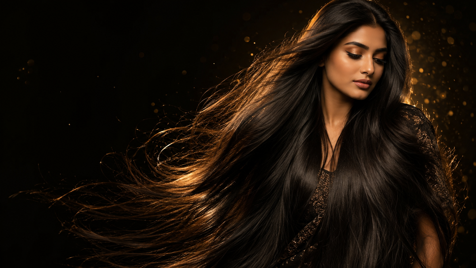 Woman with flowing natural temple-sourced hair